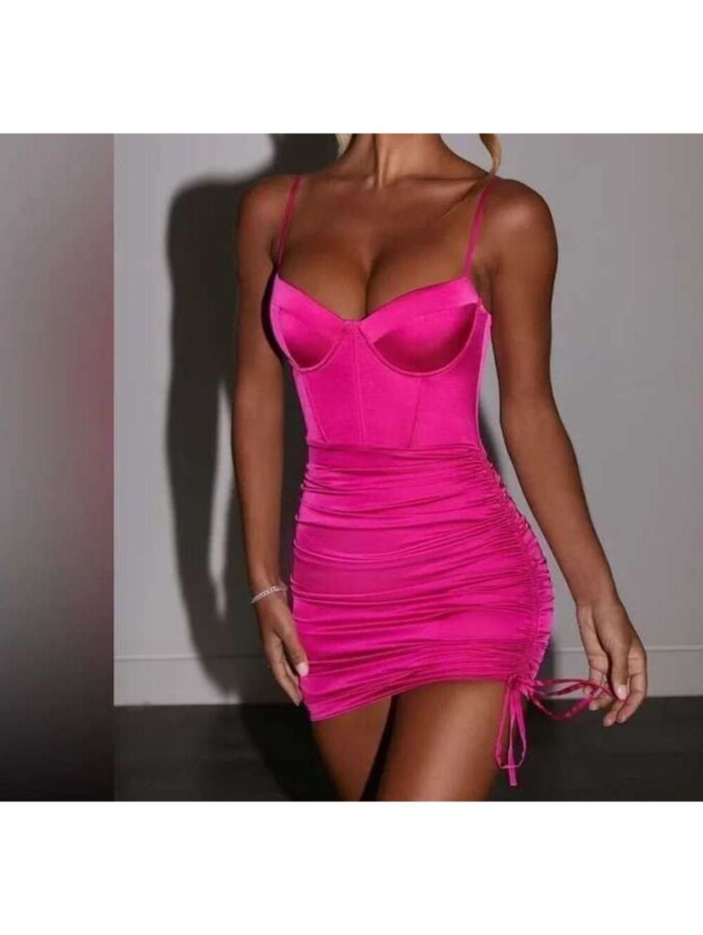 Oh Polly Satin Ruched Asymmetric Mini Dress Pink Size US 10 NWT